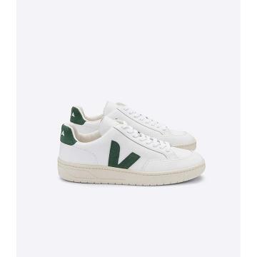 Veja V-12 LEATHER Women's Sneakers White/Green | CA 671KOR